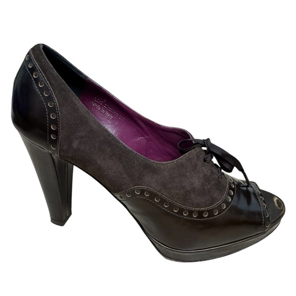 Coach Peep Toe Lace-Up 'Claudine' Pump Brown Heel Size 9.5 RIGHT SHOE ONLY - Picture 1 of 9